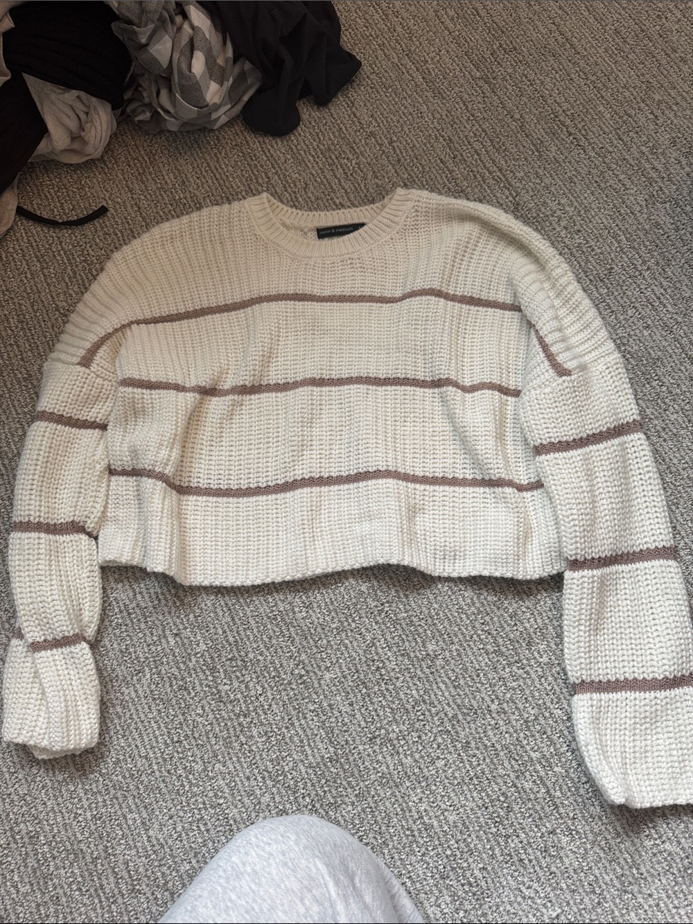 Women's Cream Striped Knit Sweater